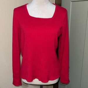 Women's Liz Claiborne Red Long Sleeve Ribbed Sweater Rhinestone Sleeves XL